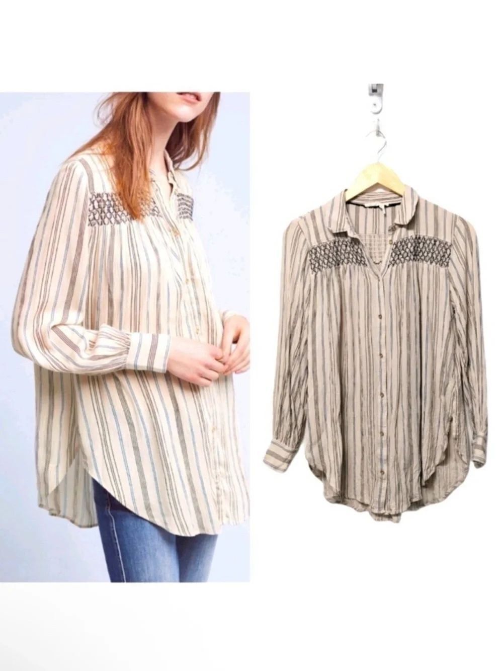 AnthropologieโFLOREAT NorthforkโStriped Embroidered Boho TunicโS